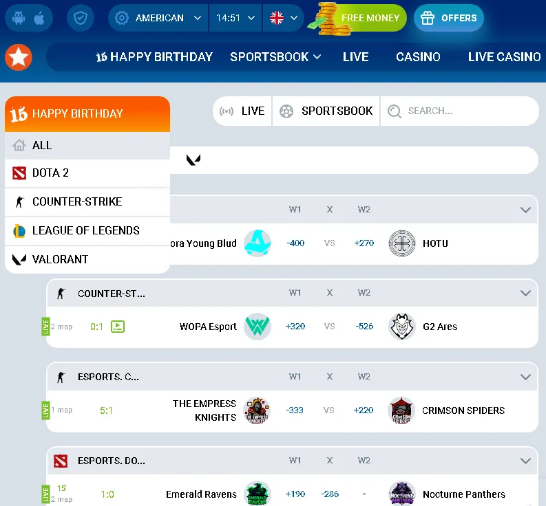 Mostbet e-sport mérkőzés kínálat