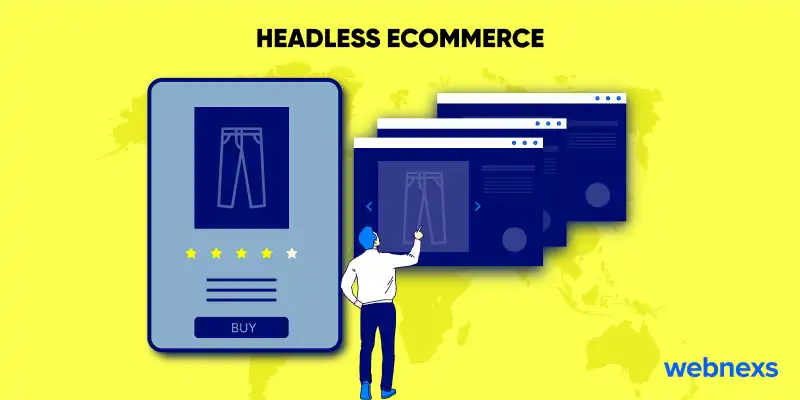 Headless commerce architecture is set up with a product interface, and the user selects customizable options.